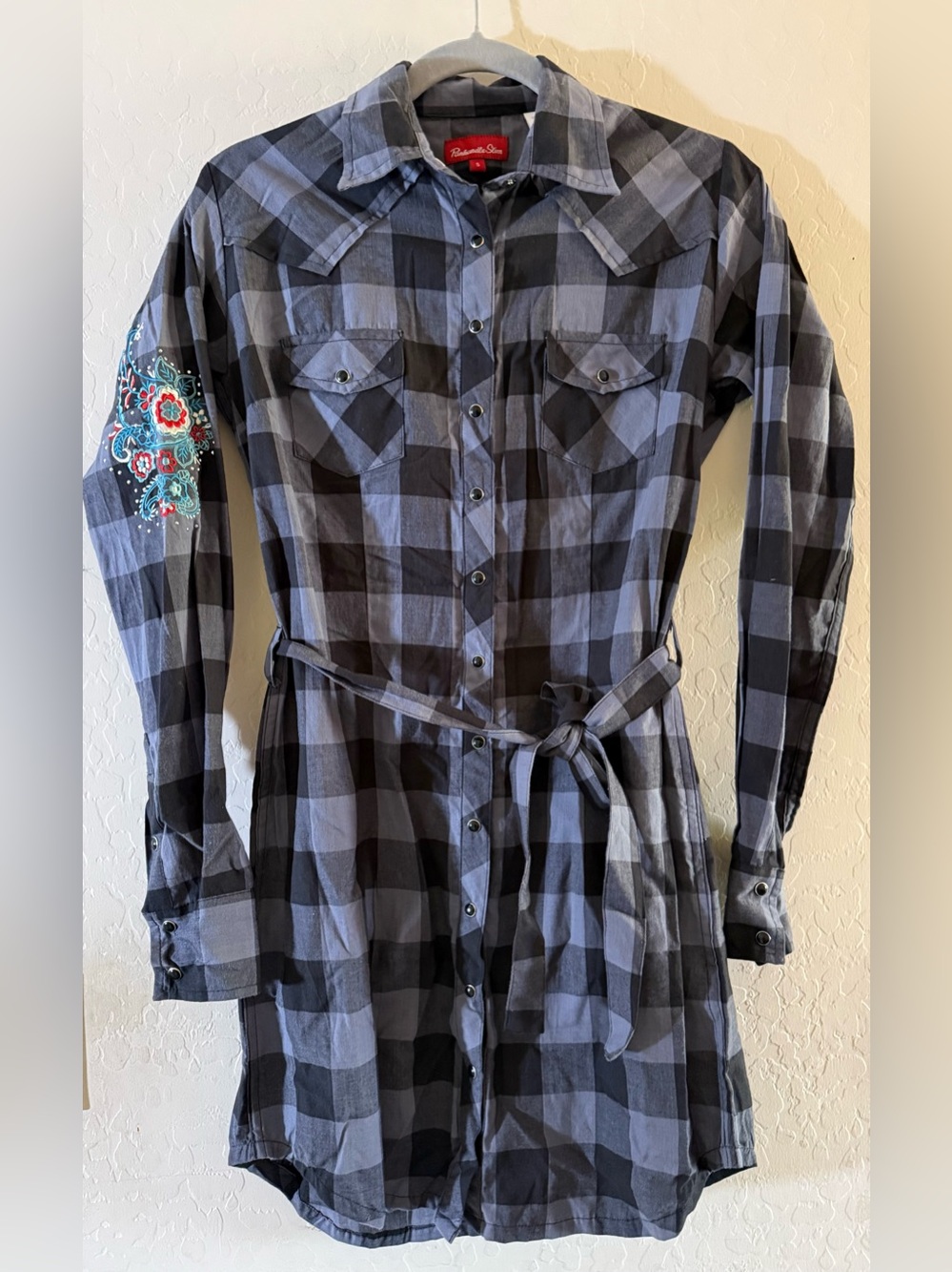 Panhandle Slim, small, western-style flannel shirt dress, 100% cotton
